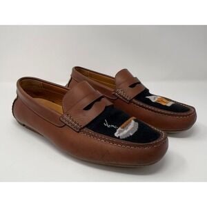 Old Sport Company Driving Loafers Mens 11 Brown Leather Needlepoint Beer Golf